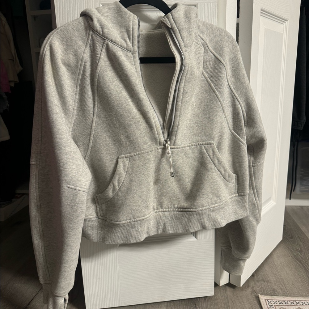 Gray Lulu Scuba Crop Hoodie Half Zip